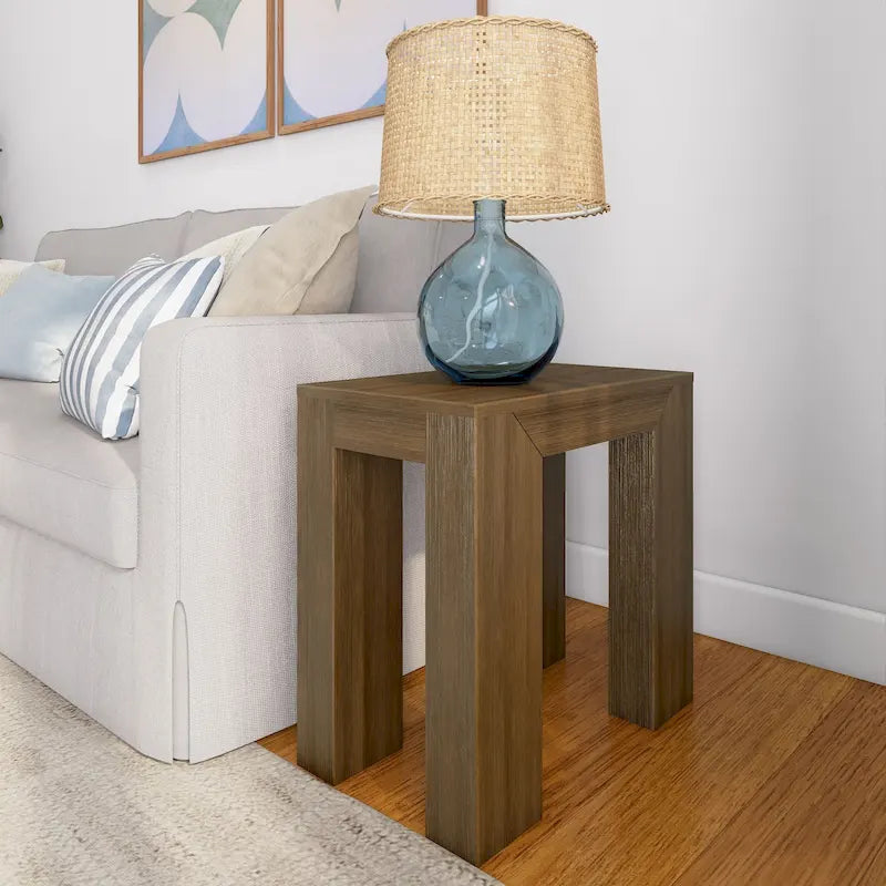 Modern Rectangular Solid Pine Wood Side Table with Wirebrush Finish