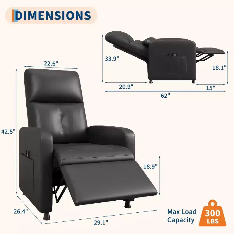 PU Leather Power Recliner Chair with Heat & Massage - Adjustable Electric Ergonomic Single Sofa, Home Theater Seating for Living Room