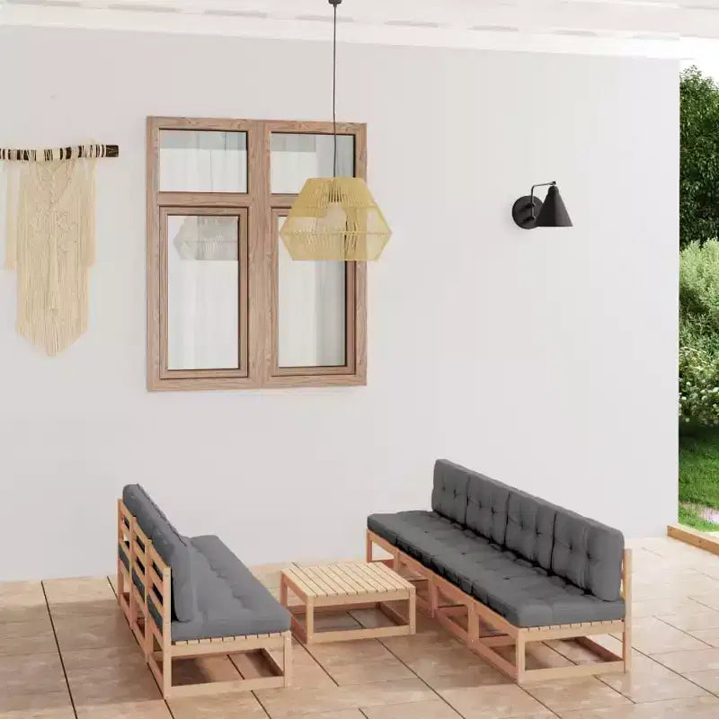 vidaXL Patio Furniture Set 8 Piece Outdoor Sectional Sofa Solid Wood Pine - Natural With Cushions