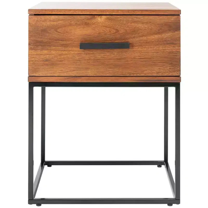 1-Drawer Nightstand with Open Metal Frame, Brown Mahogany