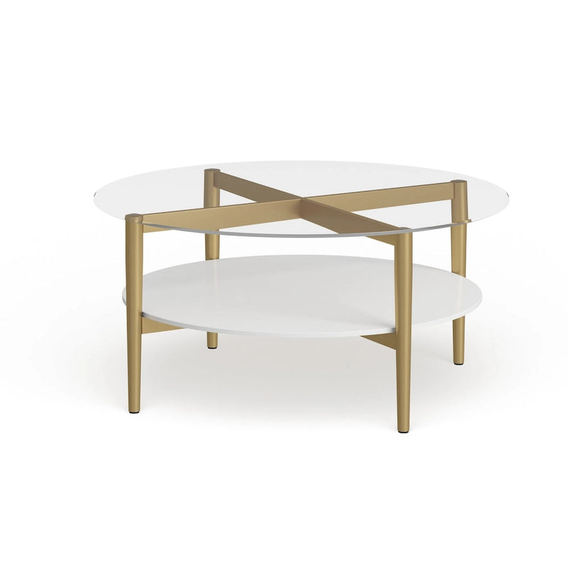 Round Mid-Century Modern Coffee Table with Tempered Glass Top