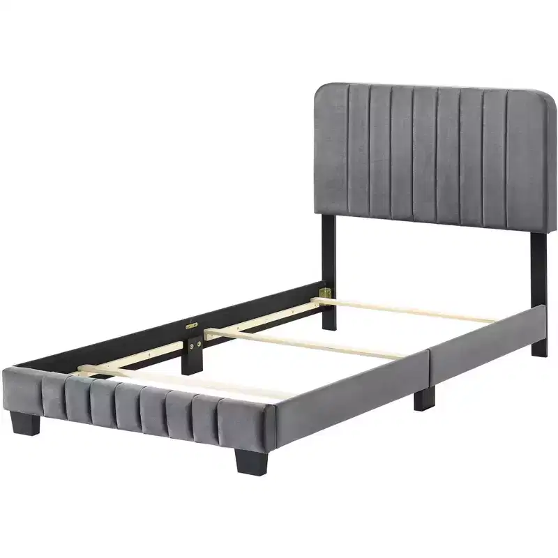 Passion Furniture Lodi Velvet UpholsteChannel Tufted Twin Panel Bed