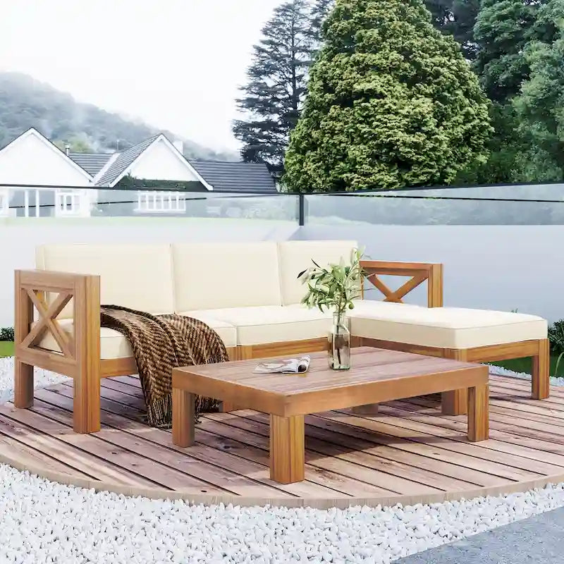 Natural Acacia Wood Outdoor Sectional Sofa Set