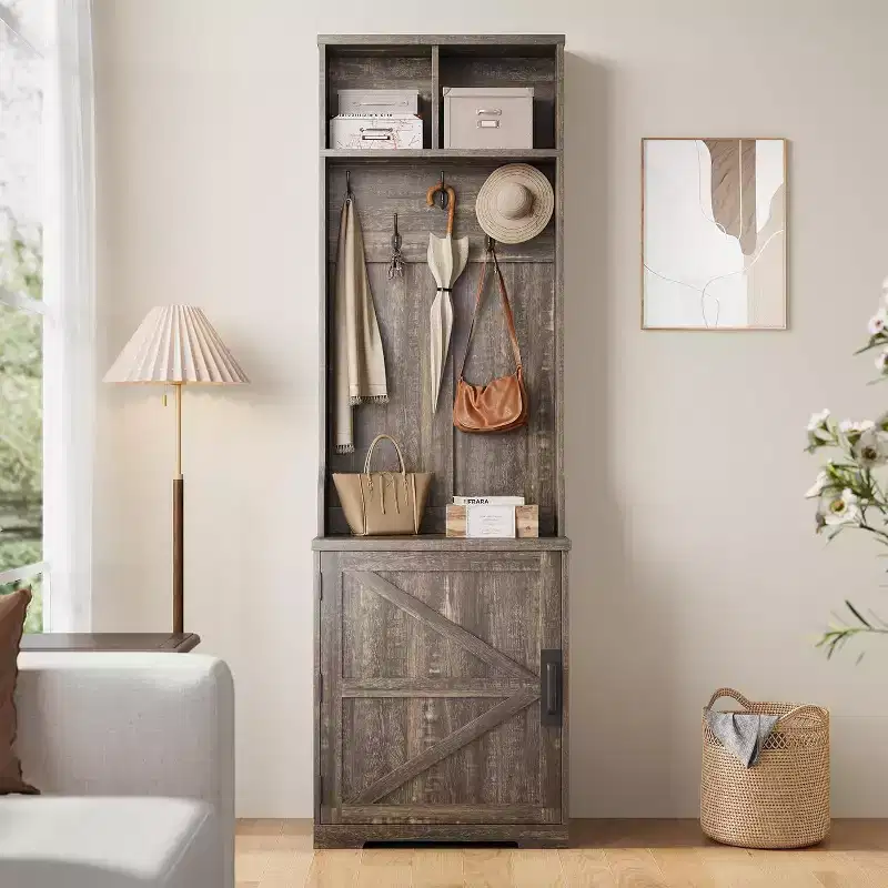 Farmhouse Narrow Hall Tree with Bench - 23.6