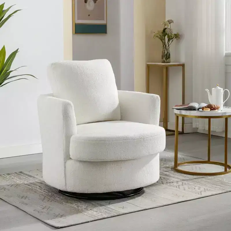 GDFStudio Bertha Swivel Boucle Upholstered 32 Wood and Steel Chair