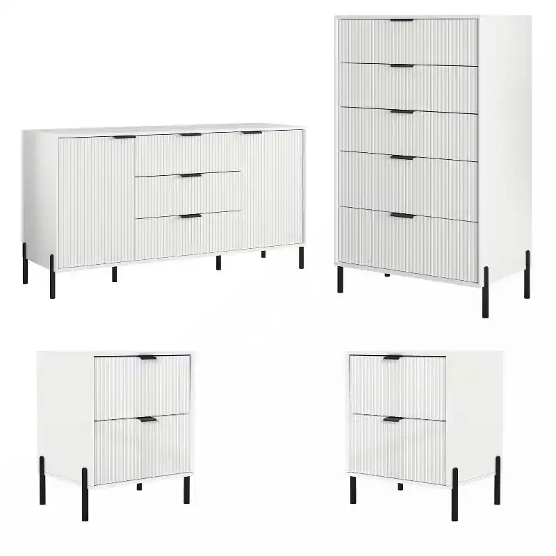 Festivo 4pc Modern Elegance Bedremm Chest and Dresser and 2 Drawer Nightstands Set Off-White