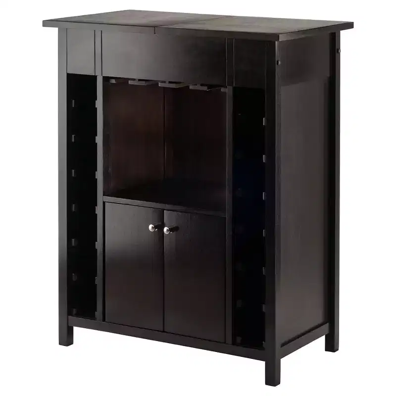 Wine Cabinet Espresso - Hardwood, 14-Bottle Rack, Stemware Holder