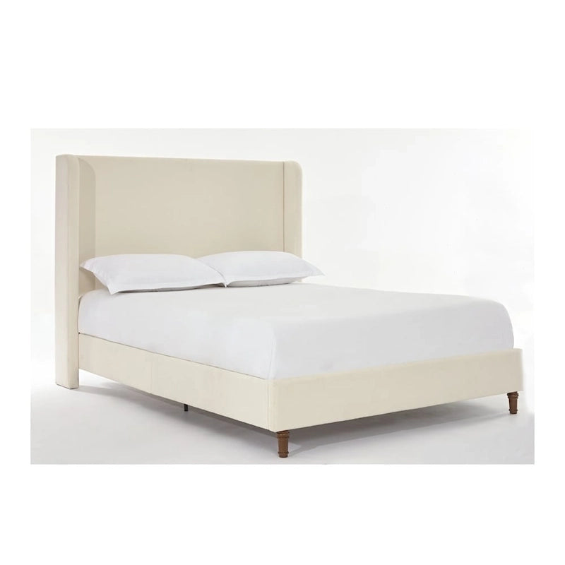 Tall Wingback Boucle Upholstered Bed Frame with Wooden Slat Base