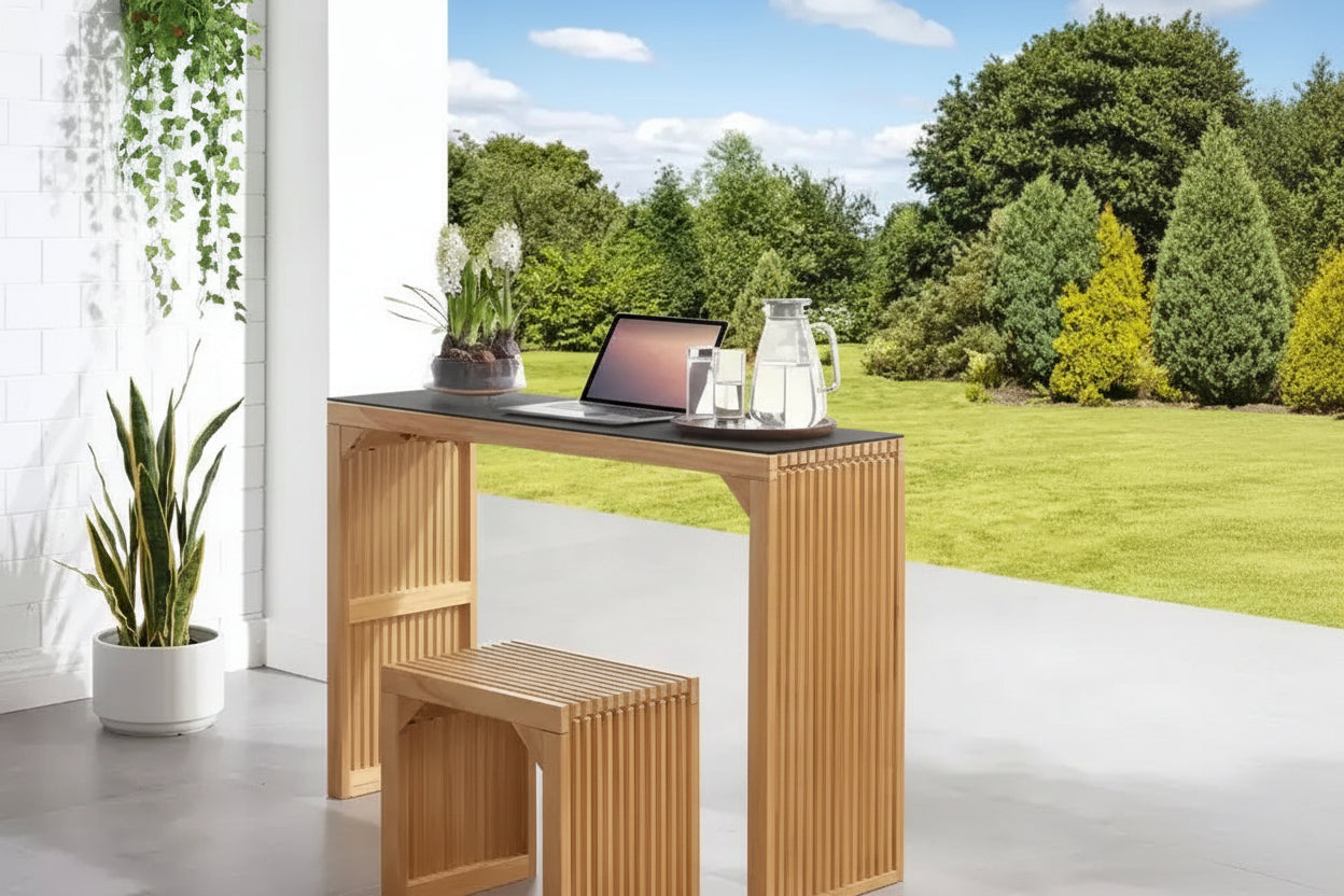 Natural Pine Wood Dining Table & Bench Set with Tempered Glass Top, Versatile Indoor Furniture for Entryway, Kitchen, Living Room