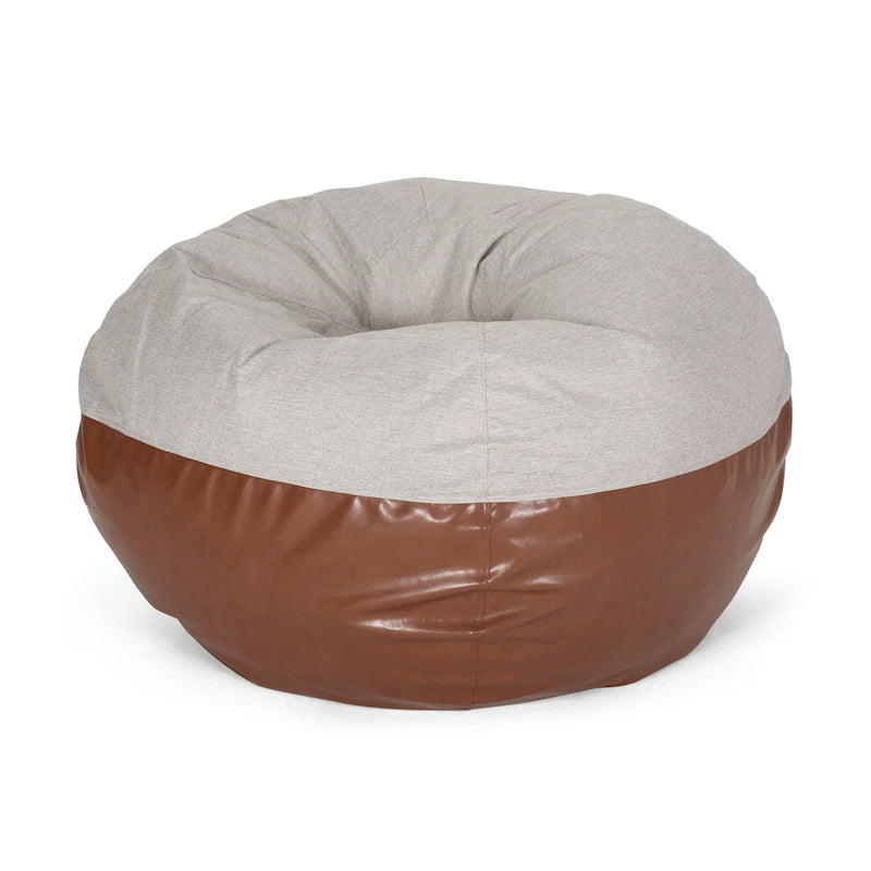Modern 5 Foot Two Toned Fabric and Faux Leather Bean Bag