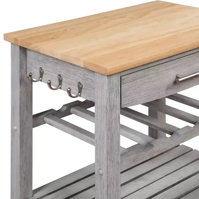 Ellaine 4 Tier Butcher Block Kitchen Cart with Drawer and Wine Rack - Breighton Home