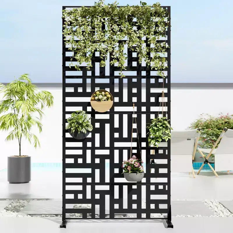 Black Metal Planter Box with Trellis Privacy Screen for Café, Patio, Garden & Balconies