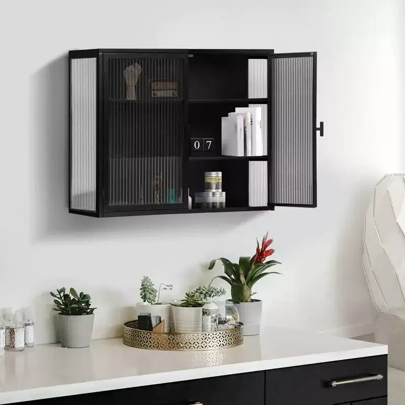 Bathroom Cabinet Wall Mounted with Detachable Shelves,Double Glass Door Wall Storage Cabinet,Kitchen Pantry Sideboard for Bathroom Kitchen
