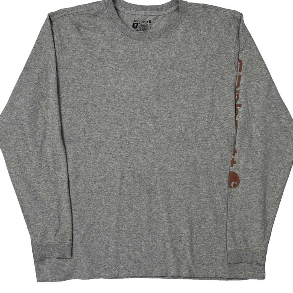 Loose Fit Long Sleeve T-Shirt - 2XL Grey Cotton