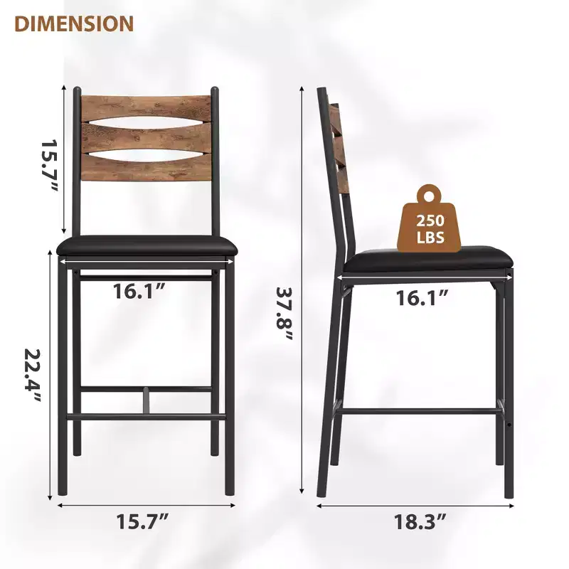COZONY Bar Stools Set of 2, Counter Height Bar Chairs with Back & Footrest, Faux Leather Upholstered Wooden Barstools for Kitchen Island, Dining Room