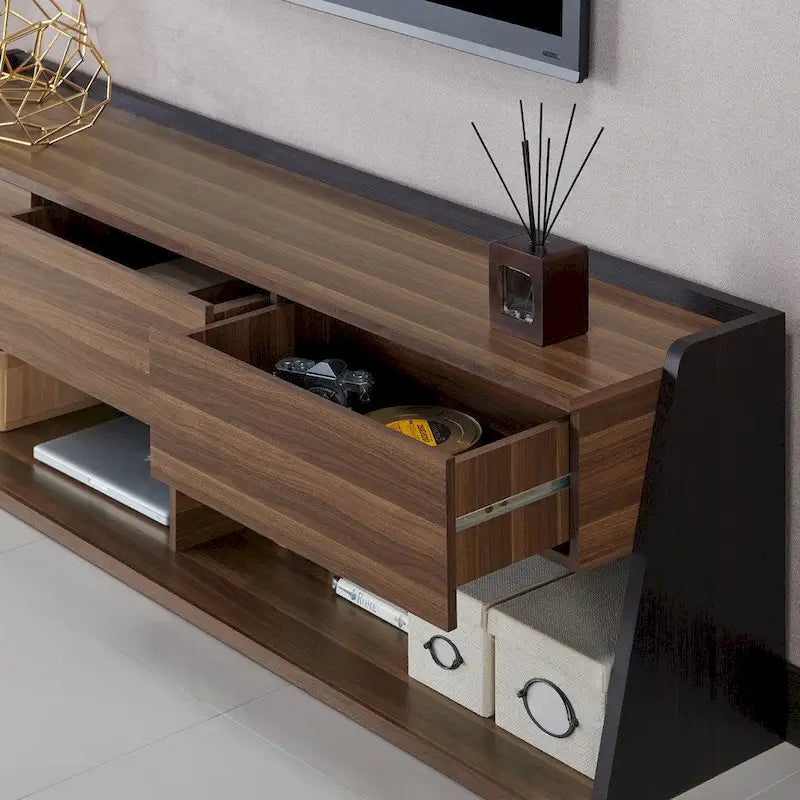 Modern Walnut 73-Inch 3-Drawer TV Console