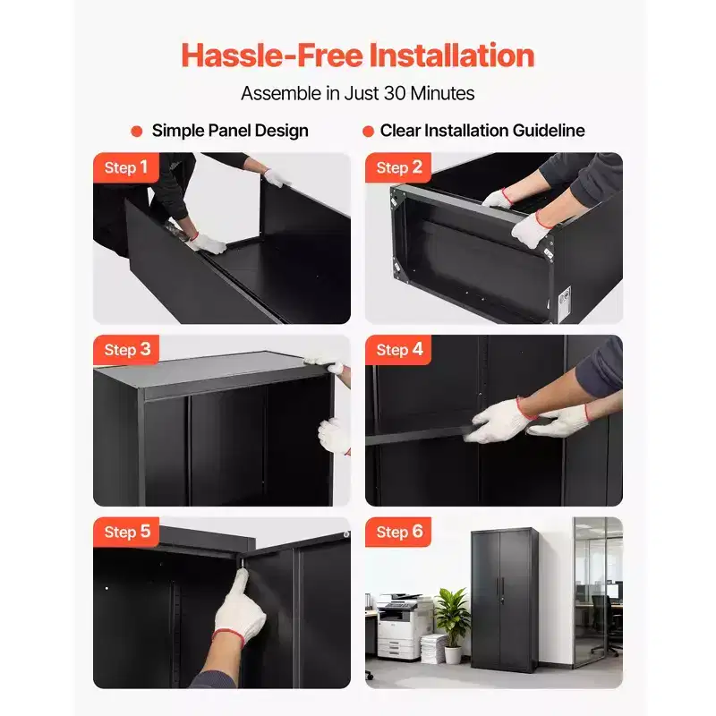 VEVOR Metal Storage Cabinet, 68.9 in Lockable Steel Garage Cabinet with 4 Adjustable Shelves, 2 Magnetic Doors, 2 Keys, 5 Tiers Tool Storage, Black
