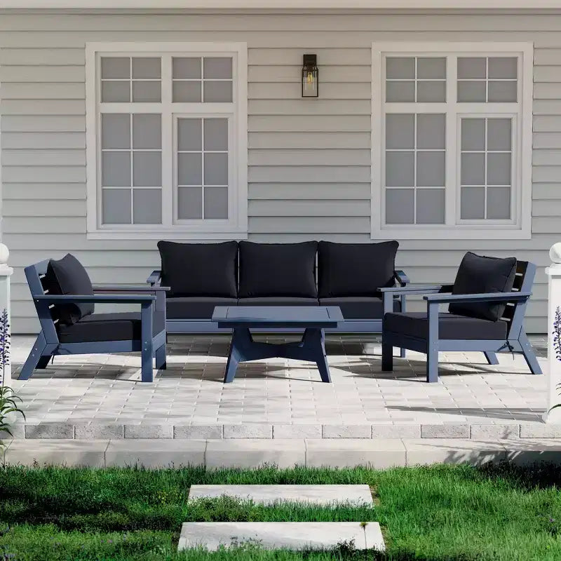 WestinTrends Avalon Outdoor 6-Piece Modular Sectional Patio Furniture Sofa Set, Navy Blue/Navy Blue