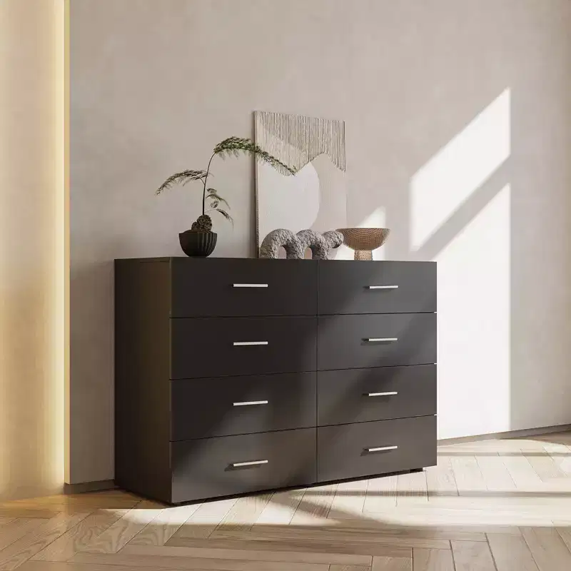 8-Drawer Black Particle Board 47.24in. W Chest of Drawer