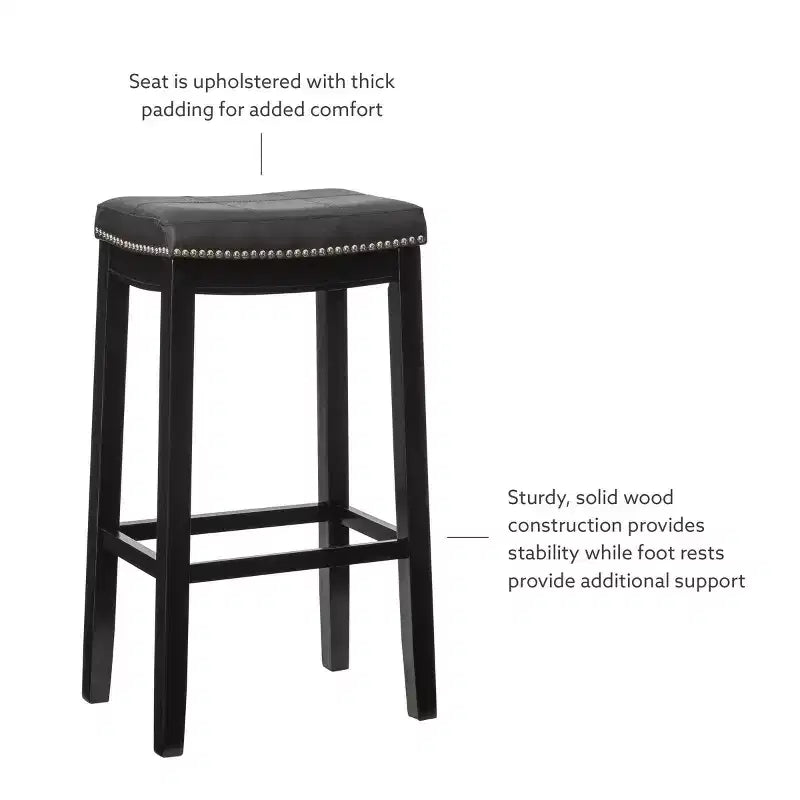 Set of 2 Faux Leather Barstools - Armless, Backless with Footrest, Fixed Height