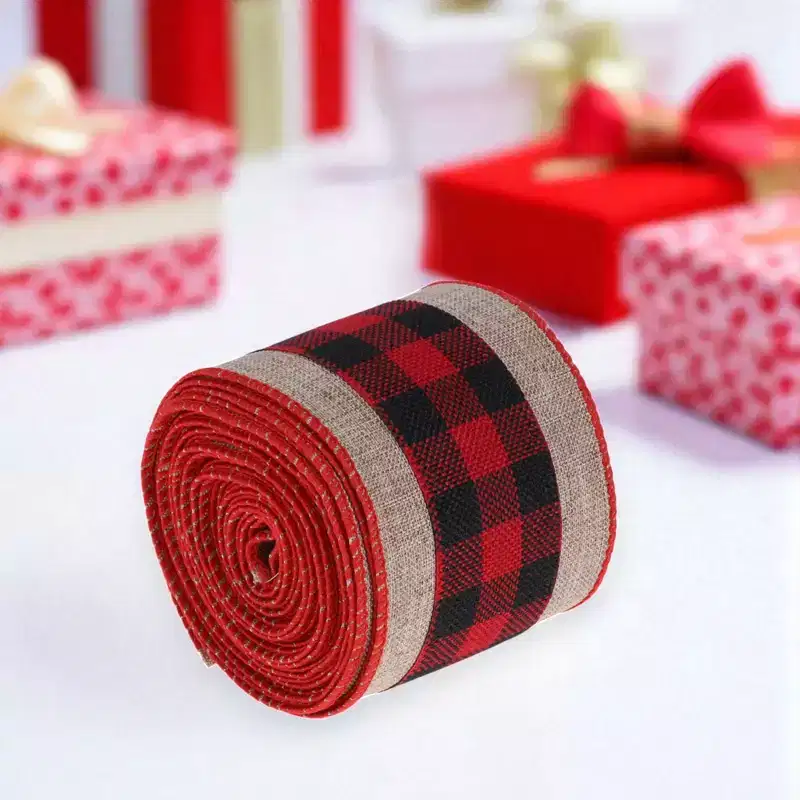 Unique Bargains Gift Wrap Ribbons Plaid Faux Linen 179.13x2.48 1 Pc