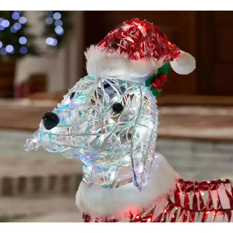 Home Accents Holiday 4ft Iridescent Twist LED Dog in Santa Suit