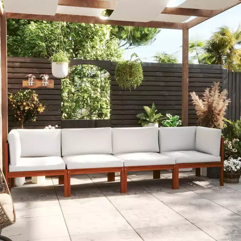 vidaXL Garden Sofa Cream Solid Acacia wood 4-Seater Garden Sofa