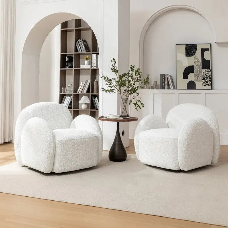 Modern Glam Boucle Upholstered Swivel Accent Armchair with 360 Degree Swivel Base