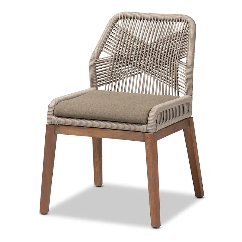 Modern Transitional-Style Rope-Woven Mahogany Dining Chair 芒鈧?Gray