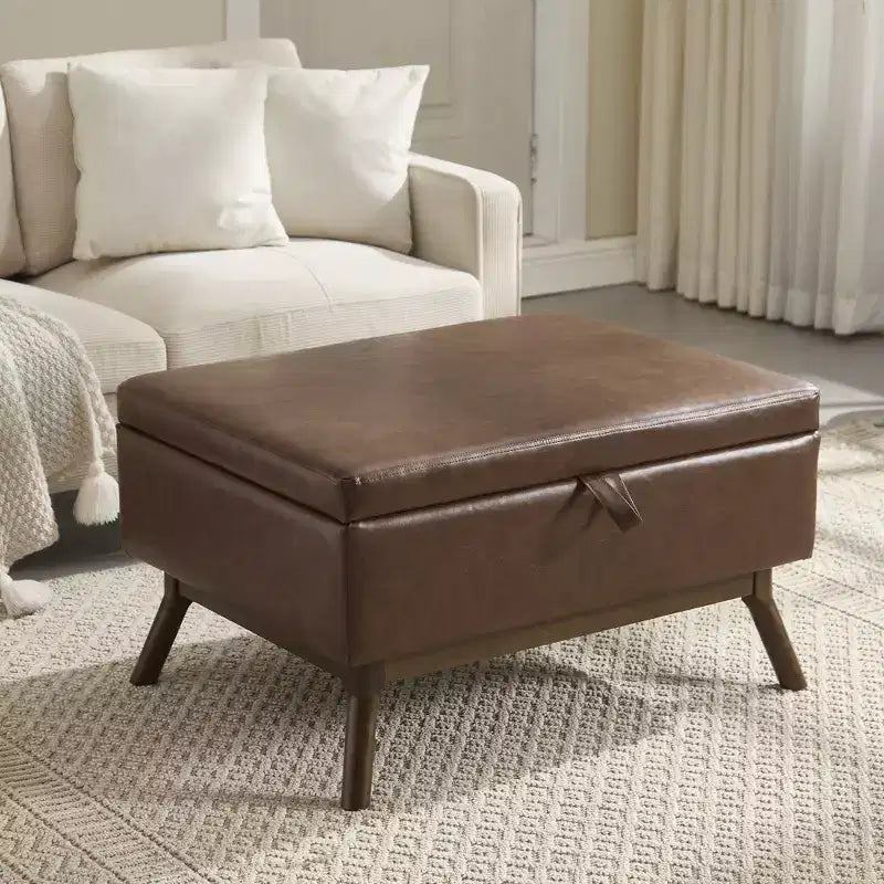 Mid-Century Storage Ottoman with PU Leather Upholstery – 400 lbs Capacity