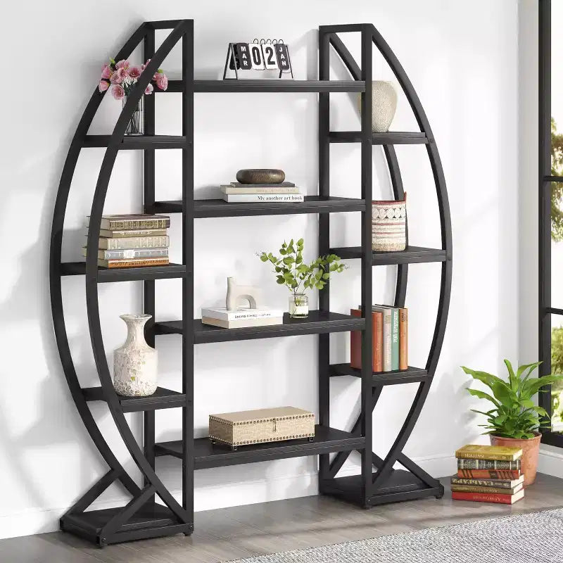 Lantine 5 Tier Triple Wide Oval Etagere Bookshelf