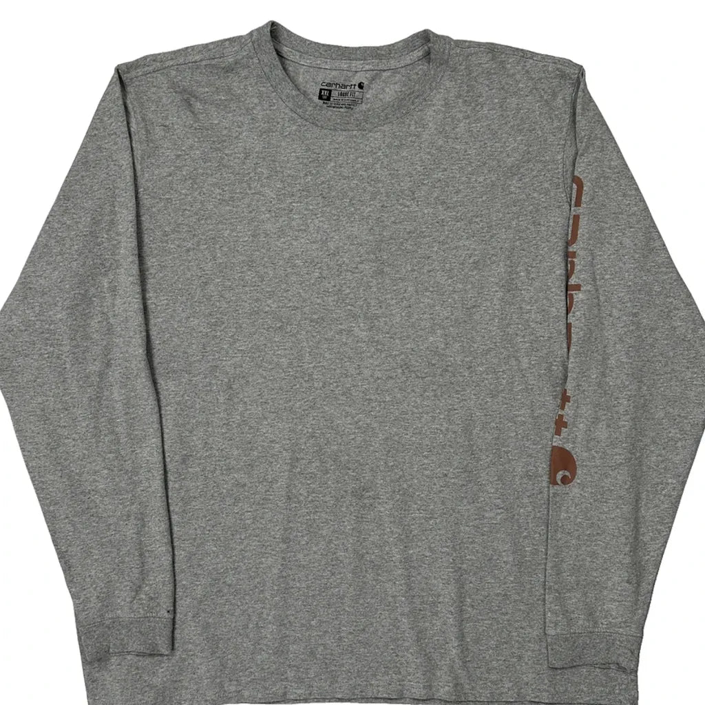 Loose Fit Long Sleeve T-Shirt - 2XL Grey Cotton