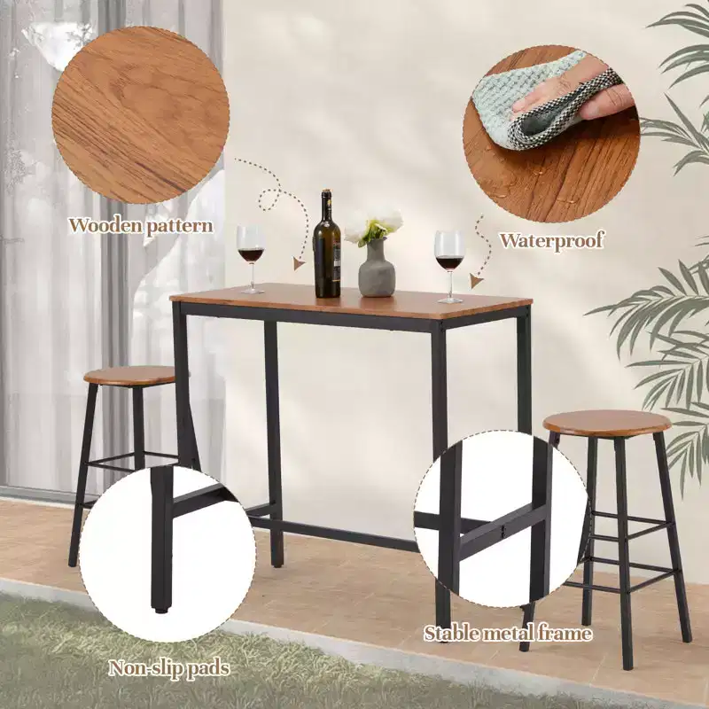 EROMMY 3 - Piece Dining Set, Rectangular Bar Table Set