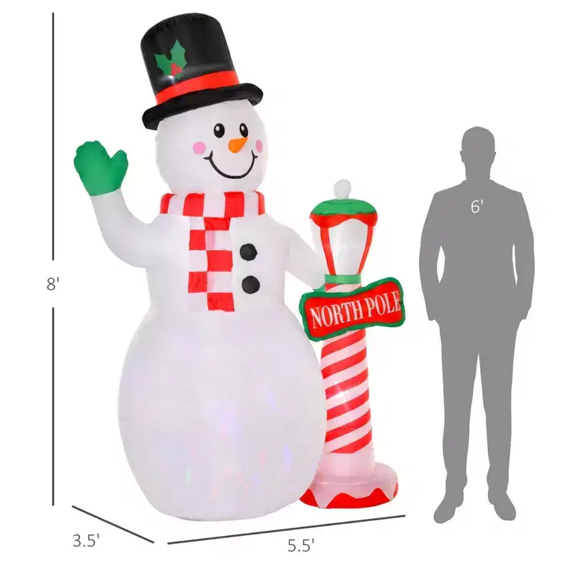 NAYSAYE 8FT Snowman Inflatable Christmas Decoration With Street Lamp Festive Holiday Yard Display for Home Garden, 64.5*40.5*94.5