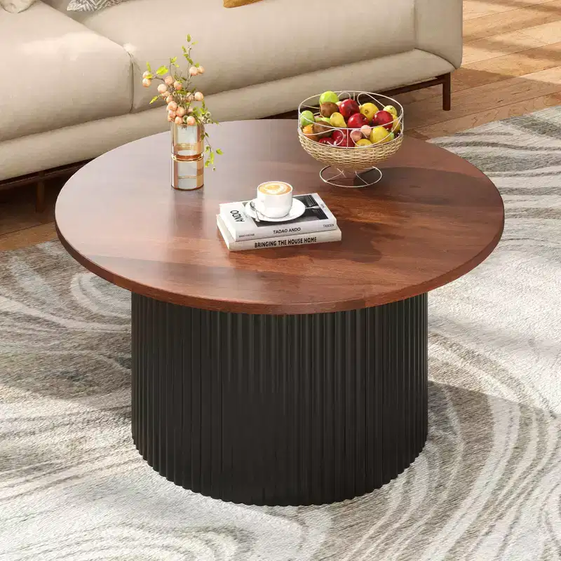 Costway Round Coffee Table 32 Tea Table with Solid Wood Frame Home Accent Cocktail Table