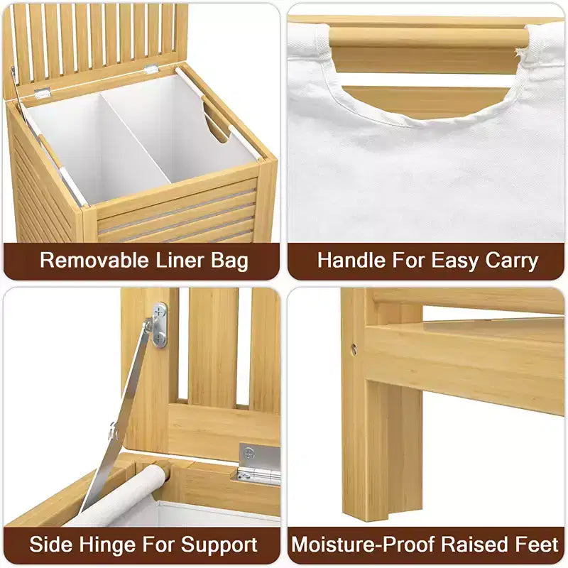 Bamboo Laundry Hamper with Lid – 120L Dual Compartment
