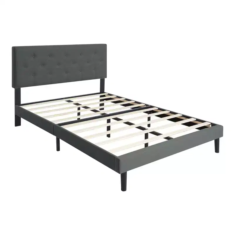 Twin Upholstered Platform Bed with Wood Slat Support