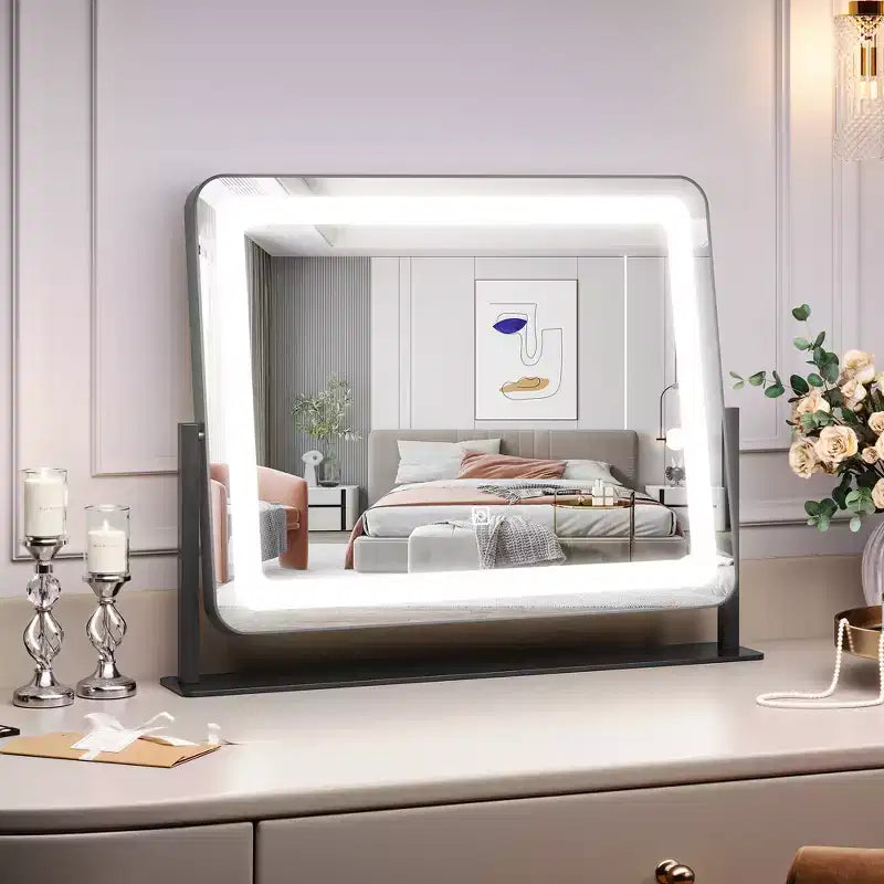 LED Vanity Mirror with Lights  3-Color Dimmable Tabletop Makeup Mirror for Bedroom Dressing Room, Plug-In