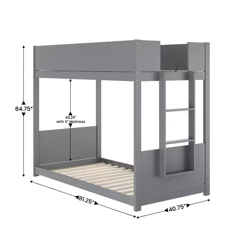Emma and Oliver Kids Bunk Bed with Convertible, Solid Wood Frame and Easy-to-Climb Ladder with No Box Spring Required