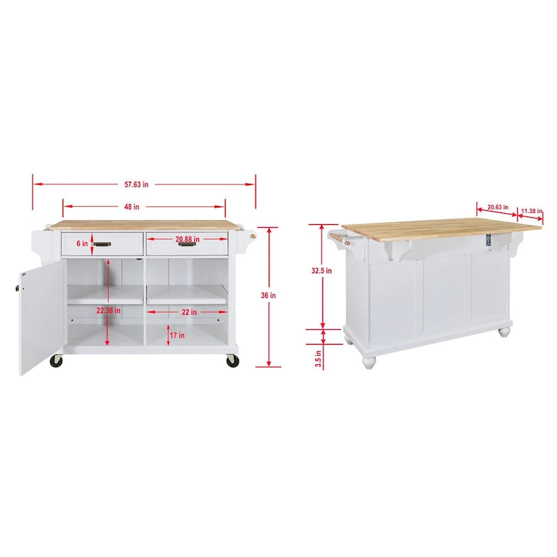 Grey Rolling Kitchen Island Cart with Natural Wood Top Drawers Cabinets and Spice Rack