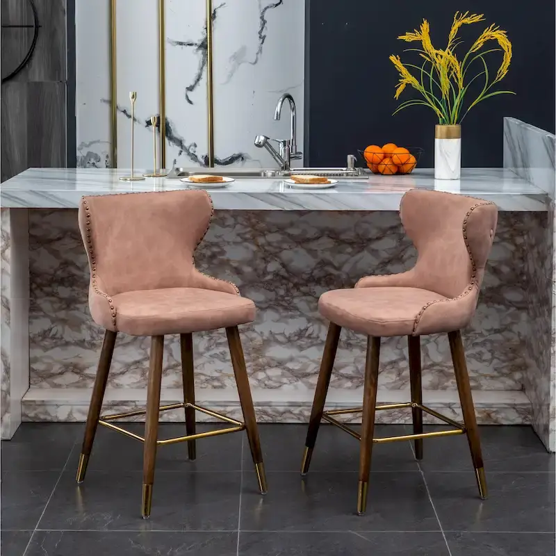 Roundhill Furniture Nevis Mid-century Modern Faux Leather Tufted Nailhead Trim Counter Stool Set of 2