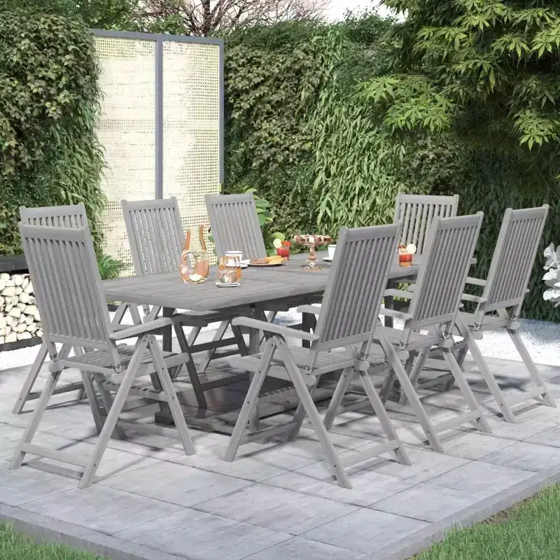 vidaXL Garden Dining Set Grey Solid acacia wood Standard Extendable