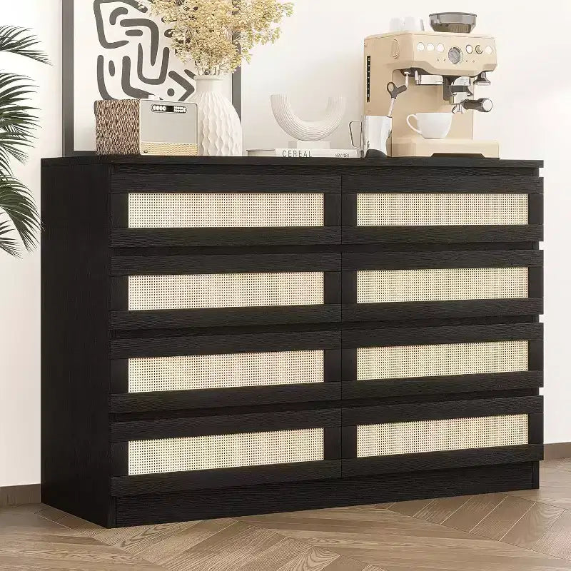 8-Drawer Rattan Dresser with Wide Tabletop
