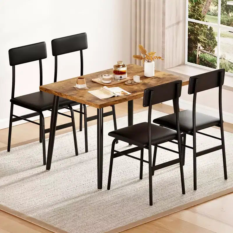 Dining Table Set for 4, 5 Piece Kitchen Table Set with 4 Upholstered Chairs, Breakfast Table for Samll Space, Dining Room, Apartment, Restaurant