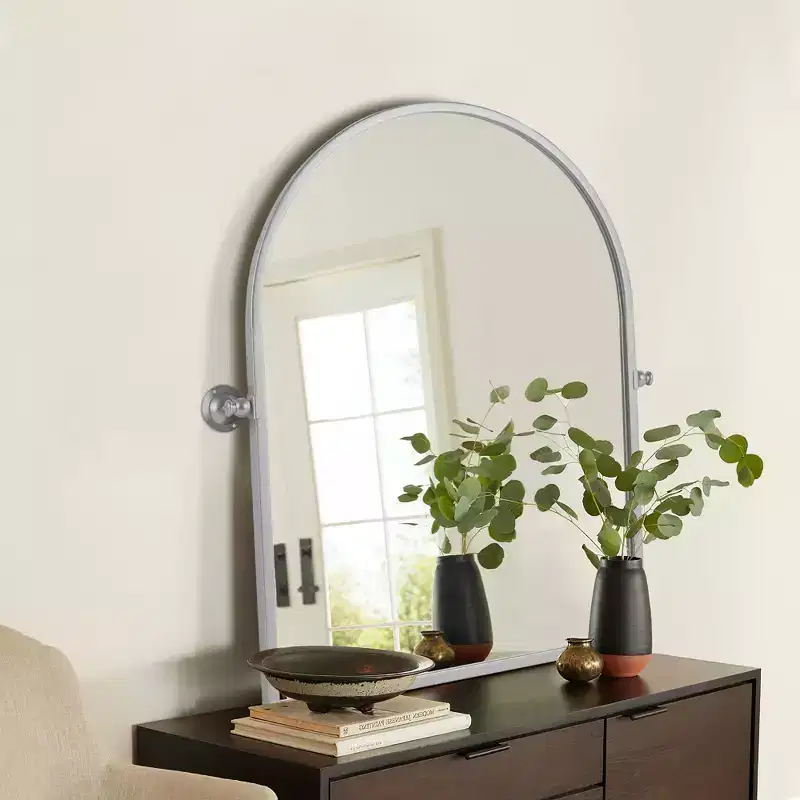 Iron Right Angled Arched Silver Hardware Hanging Mirror 91x61x4cm