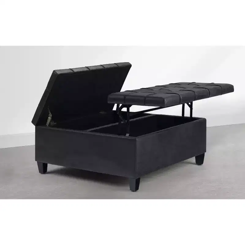 Harrison 36 inch Wide Upholstered Solid Wood Square Storage Ottoman, Distressed Graphite Black