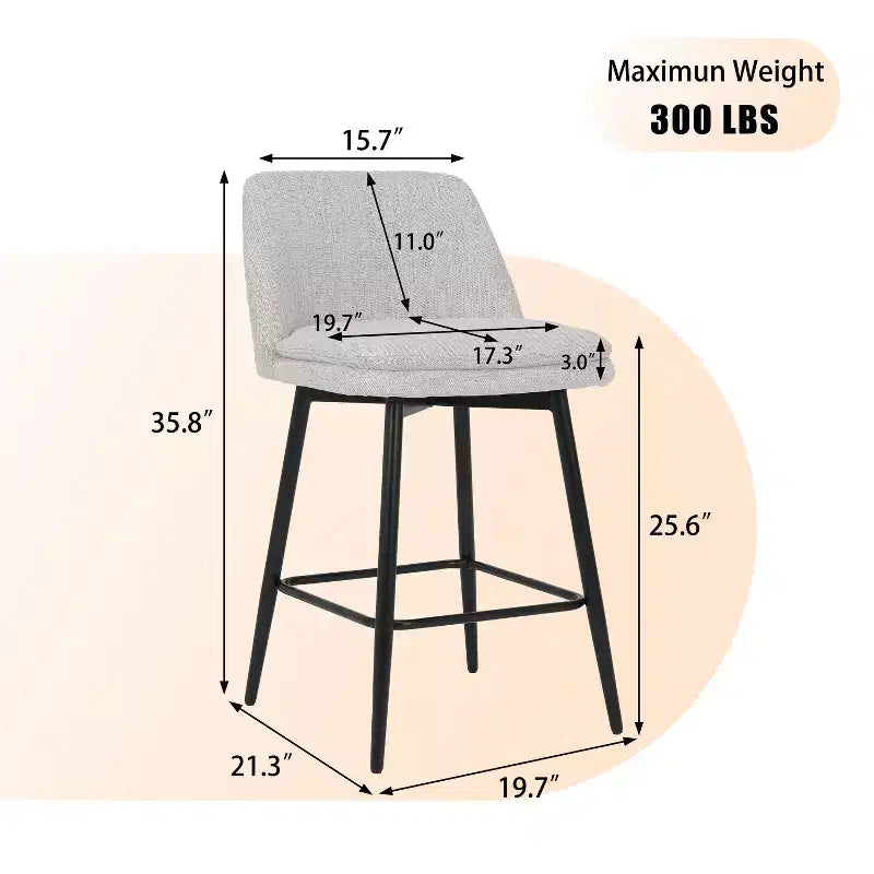 Counter Height Swivel Bar Stool, Linen & Matte Black