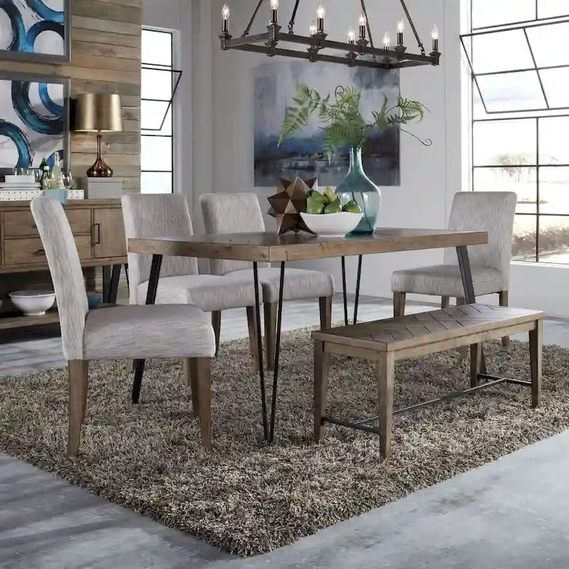 Rustic Caramel with Sawmark Distressing Rectangular Leg Table - Grey