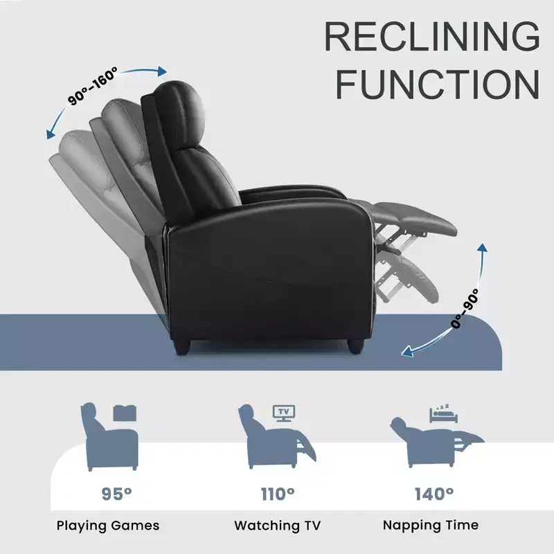 JIONJOY Push Back Recliner Chair - Living Room Home Theater Seat with Lumbar Support, 160 Recline, Overstuffed Cushion