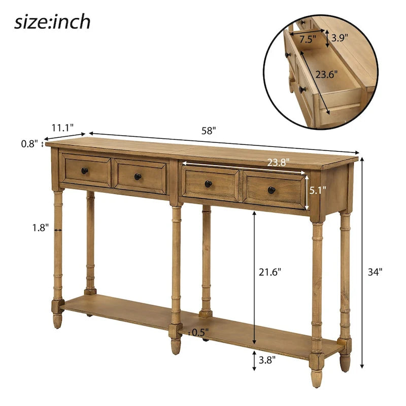 2-Drawer Console Table with Bottom Shelf